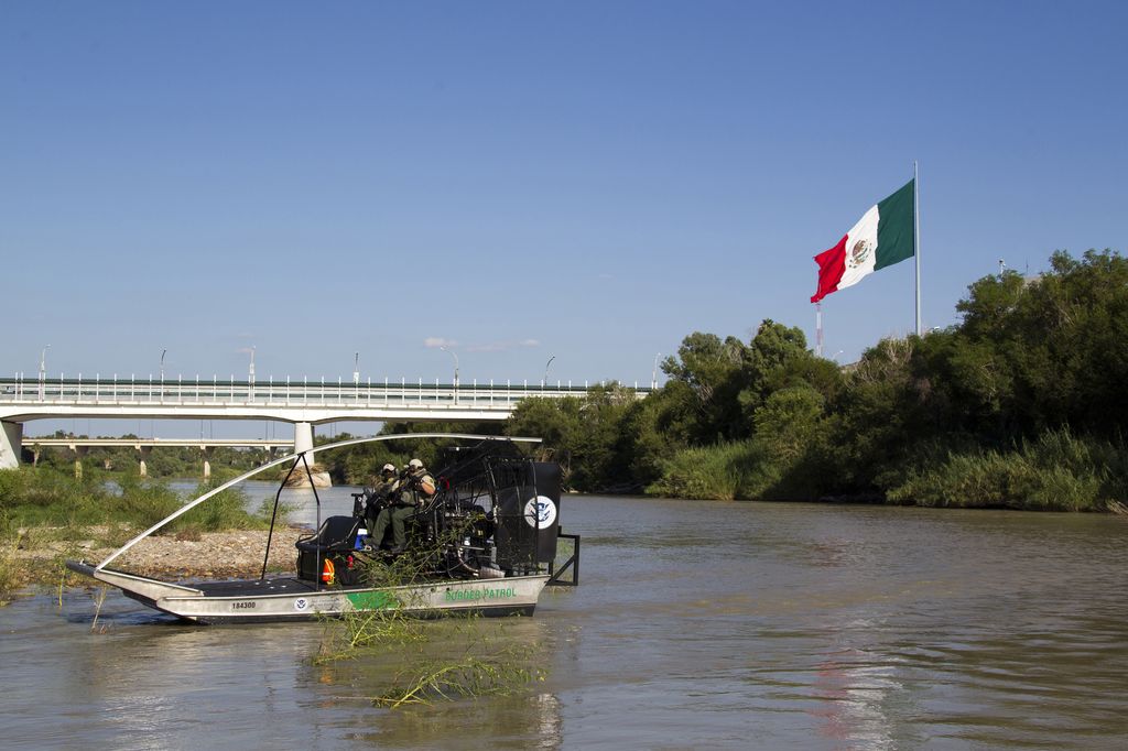 U.S. Border Patrol airboat patrolling the Rio Grande River