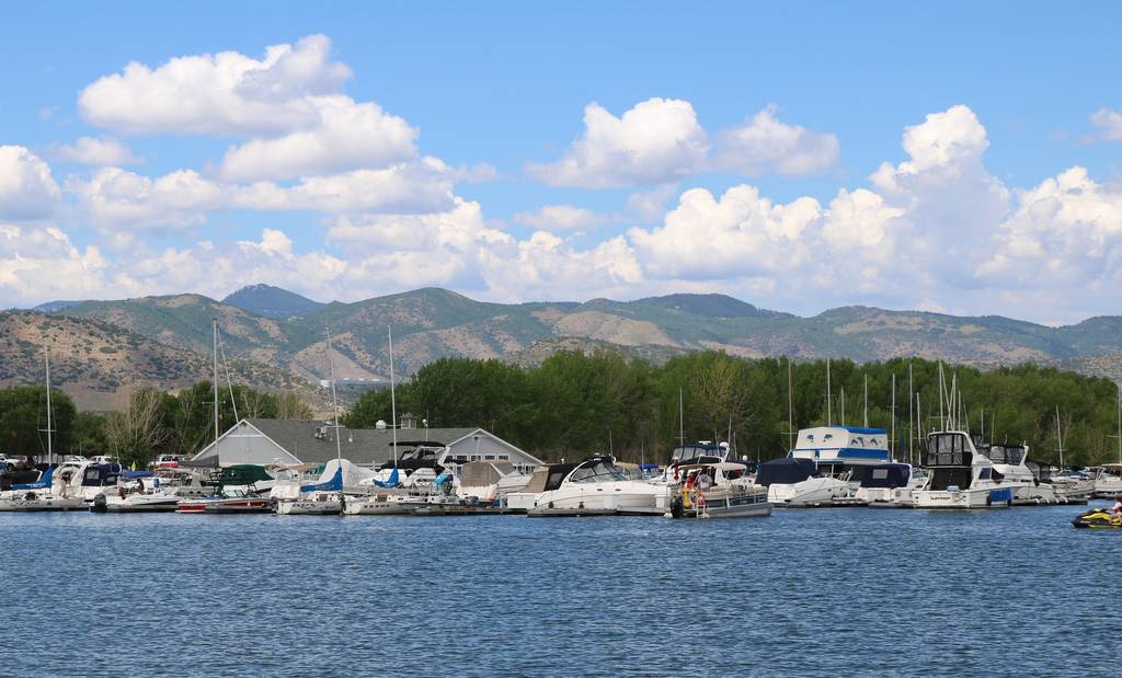 Boats docked at Chatfield Marina on Chatfield Reservoir near Denver