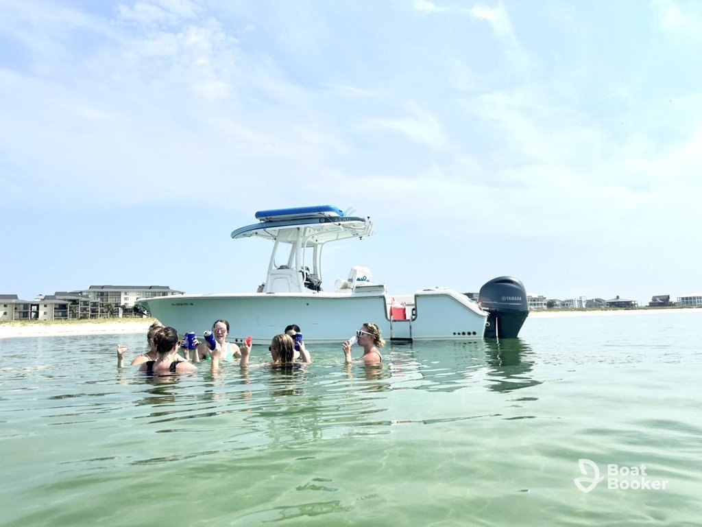 Private boat charter with group aboard on Alabama coastal waters
