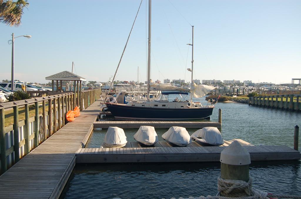 Boats docked at Orange Beach Alabama marina on a clear day