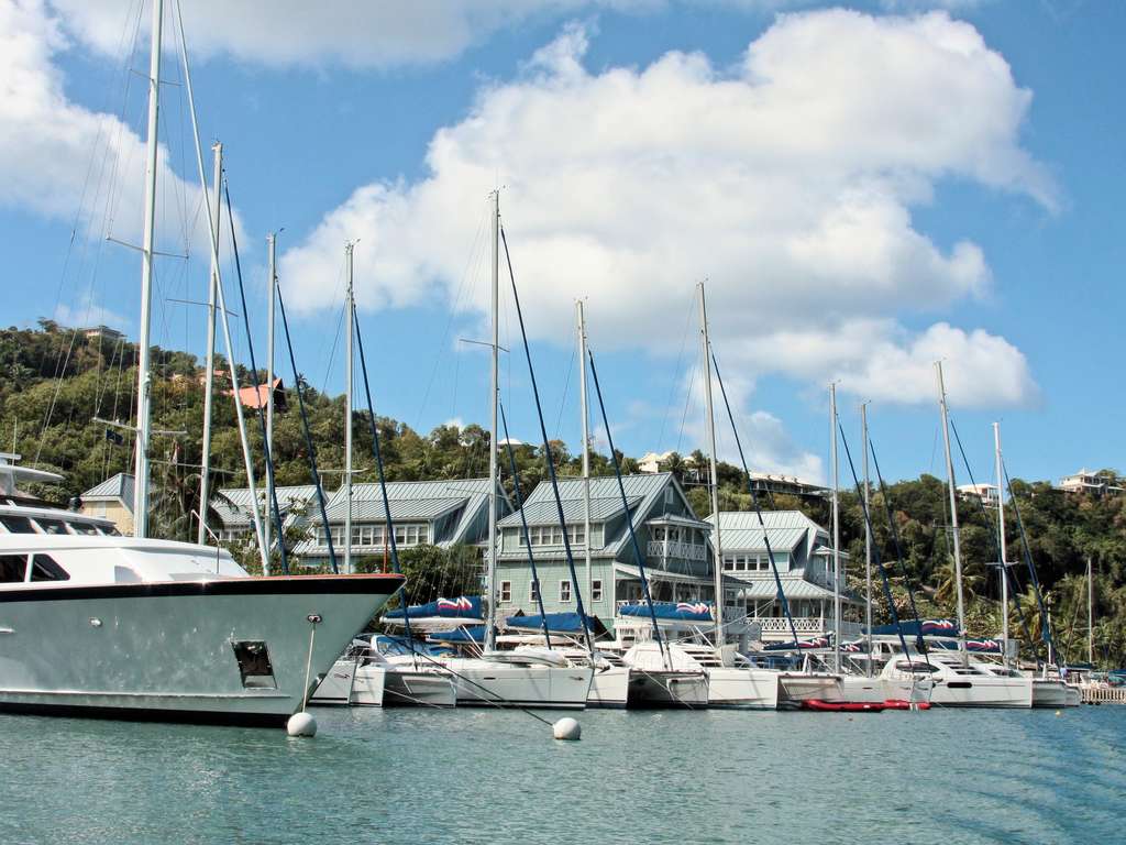 Sailing yachts anchored in Marigot Bay, St Lucia