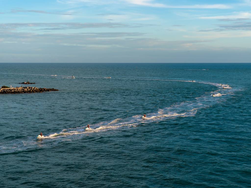 Group of jet ski riders touring the waters off Key West Florida